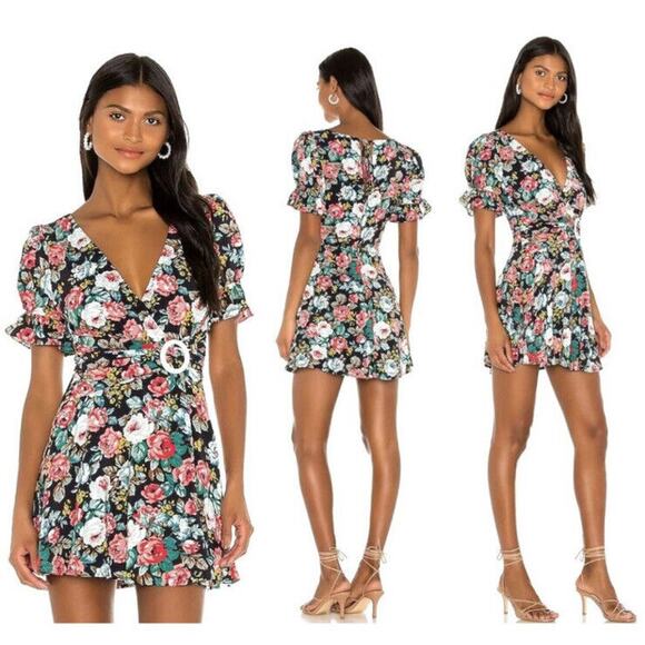 Majorelle Medium Black Floral Print Roosevelt Fit And Flare Mini Dress F22 - Picture 1 of 9